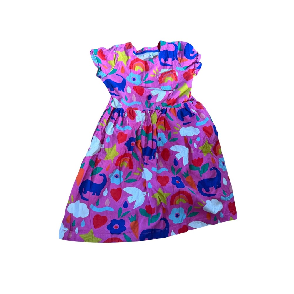 Mini Boden colorful pink short sleeve youth dress hearts birds floral print